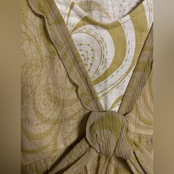 J. Jill Gold Emy Crepe Silk Printed Linen Lined Midi Dress Romantic Size 18 - Picture 3 of 7